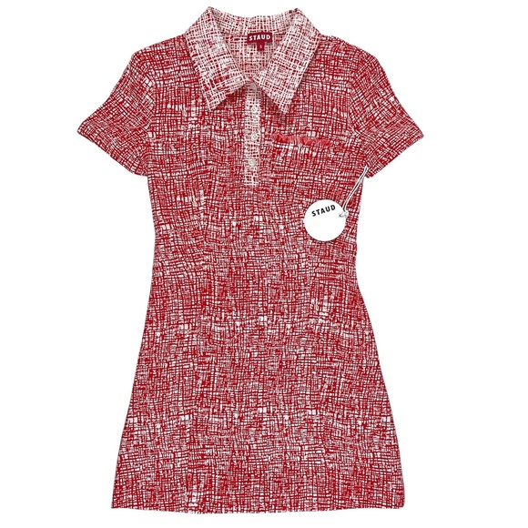 NWT STAUD Flying Mini Polo Dress in Papaya Crosshatch Size 0 - Picture 5 of 14